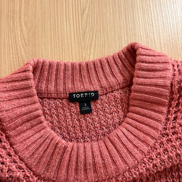 Torrid Chunky Knit Short Sleeve Sweater Size 3 3X Pink Viscose Blend Waffle Knit - Picture 2 of 3
